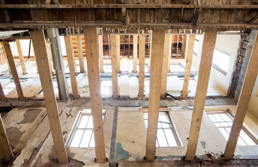 A picture of the scaffolding used during construction