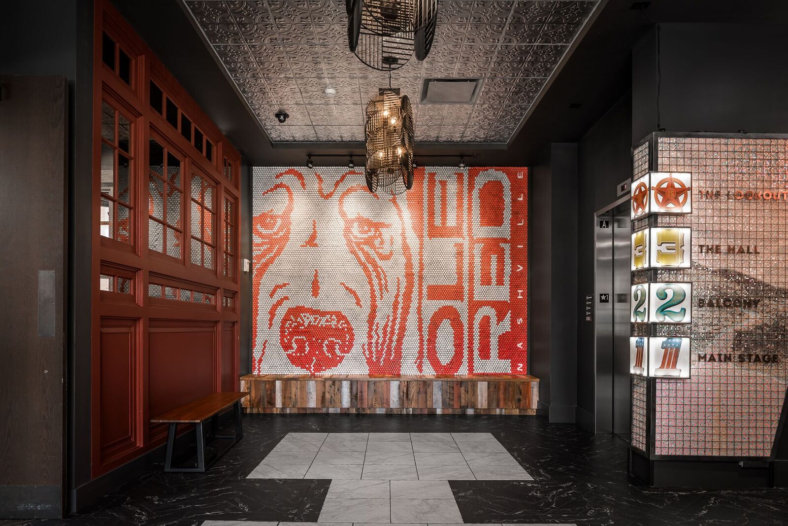 A picture of the elevator and lobby at Ole Red